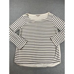 Gap Womens Navy Blue White Striped Mixed Media Pleated Back Top Size M 2860